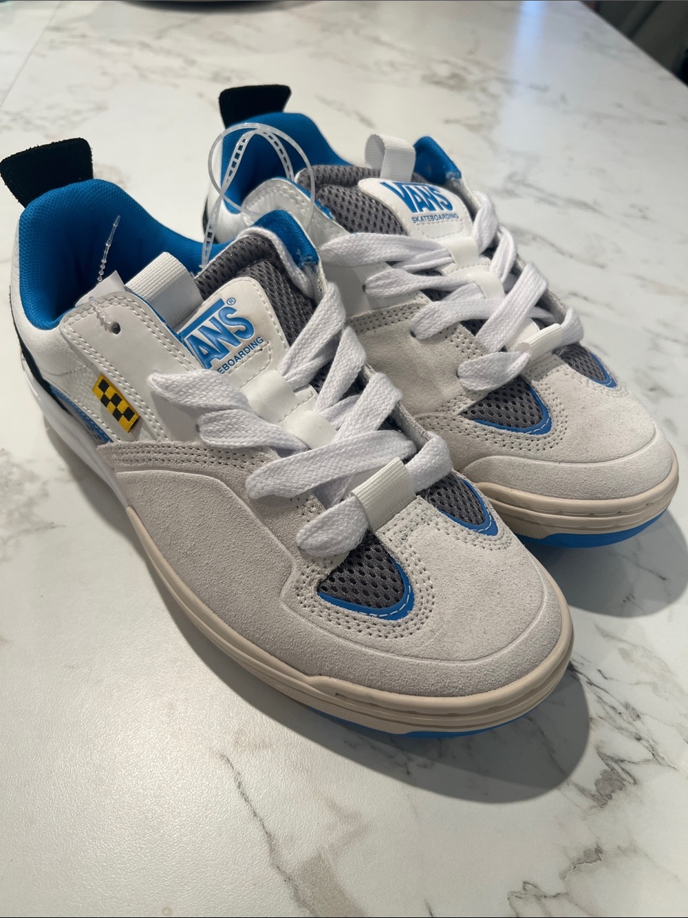 Vans White, Gray & Blue Low-Top Skate Sneakers